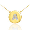 14k Gold Letter "A" Initial Diamond Disc Necklace
