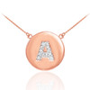 14k Rose Gold Letter "A" Initial Diamond Disc Necklace