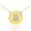 14k Gold Letter "B" Initial Diamond Disc Necklace