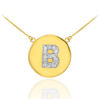 14k Gold Letter "B" Initial Diamond Disc Necklace