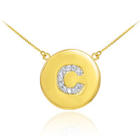 14k Gold Letter "C" Initial Diamond Disc Necklace
