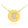 14k Gold Letter "E" Initial Diamond Disc Necklace