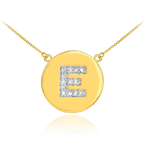 14k Gold Letter "E" Initial Diamond Disc Necklace
