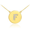 14k Gold Letter "F" Initial Diamond Disc Necklace