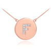14k Rose Gold Letter "F" Initial Diamond Disc Necklace