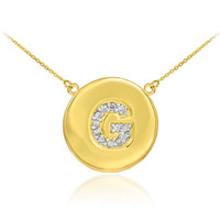 14k Gold Letter "G" Initial Diamond Disc Necklace