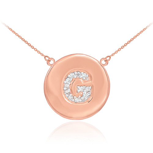 14k Rose Gold Letter "G" Initial Diamond Disc Necklace