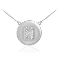 14k White Gold Letter "H" Initial Diamond Disc Necklace