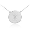 14k White Gold Letter "I" Initial Diamond Disc Necklace