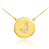 14k Gold Letter "J" Initial Diamond Disc Necklace