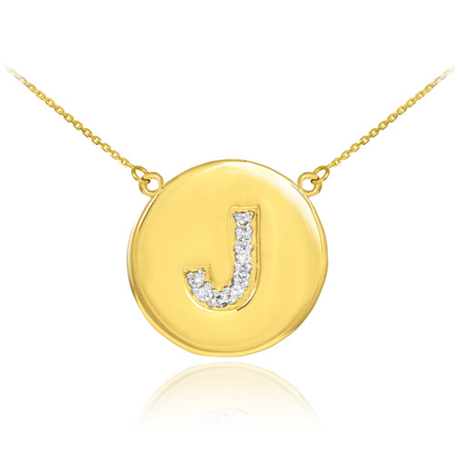 14k Gold Letter "J" Initial Diamond Disc Necklace
