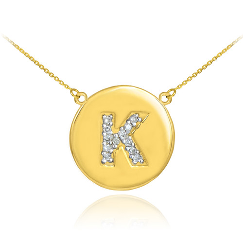 14k Gold Letter "K" Initial Diamond Disc Necklace