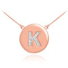 14k Rose Gold Letter "K" Initial Diamond Disc Necklace