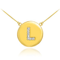 14k Gold Letter "L" Initial Diamond Disc Necklace