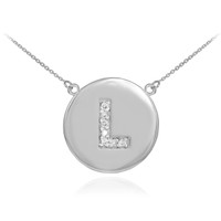 14k White Gold Letter "L" Initial Diamond Disc Necklace