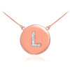 14k Rose Gold Letter "L" Initial Diamond Disc Necklace