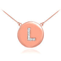 14k Rose Gold Letter "L" Initial Diamond Disc Necklace
