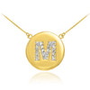 14k Gold Letter "M" Initial Diamond Disc Necklace