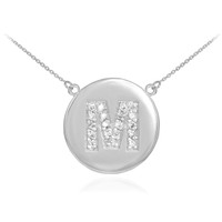 14k White Gold Letter "M" Initial Diamond Disc Necklace