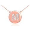 14k Rose Gold Letter "M" Initial Diamond Disc Necklace