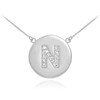 14k White Gold Letter "N" Initial Diamond Disc Necklace