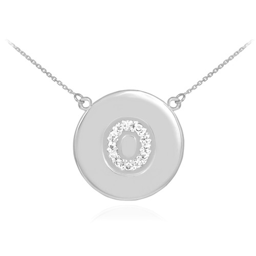 14k White Gold Letter "O" Initial Diamond Disc Necklace