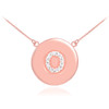 14k Rose Gold Letter "O" Initial Diamond Disc Necklace