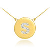 14k Gold Letter "S" Initial Diamond Disc Necklace