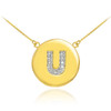 14k Gold Letter "U" Initial Diamond Disc Necklace