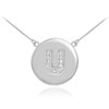 14k White Gold Letter "U" Initial Diamond Disc Necklace