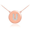14k Rose Gold Letter "U" Initial Diamond Disc Necklace