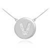 14k White Gold Letter "V" Initial Diamond Disc Necklace