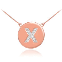 14k Rose Gold Letter "X" Initial Diamond Disc Necklace