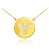 14k Gold Letter "Y" Initial Diamond Disc Necklace