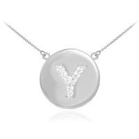 14k White Gold Letter "Y" Initial Diamond Disc Necklace