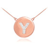 14k Rose Gold Letter "Y" Initial Diamond Disc Necklace