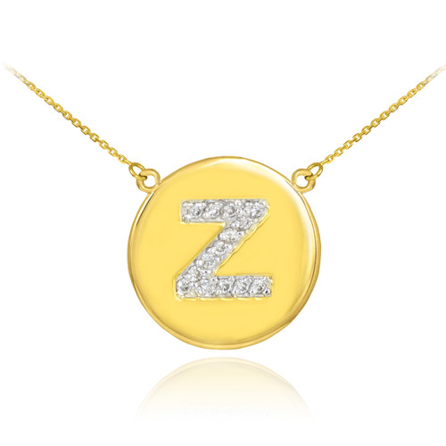 14k Gold Letter "Z" Initial Diamond Disc Necklace
