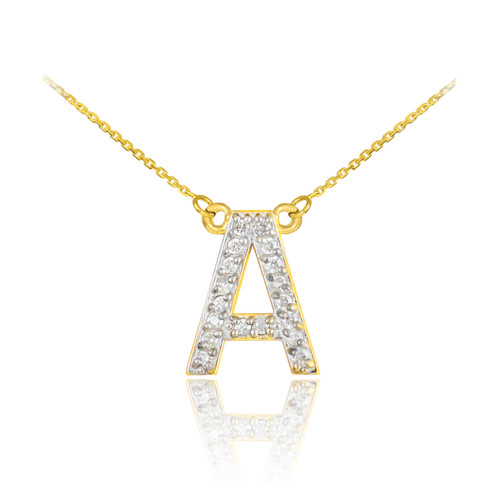 14k Gold Letter "A" Diamond Initial Monogram Necklace