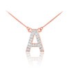 14k Rose Gold Letter "A" Diamond Initial Monogram Necklace