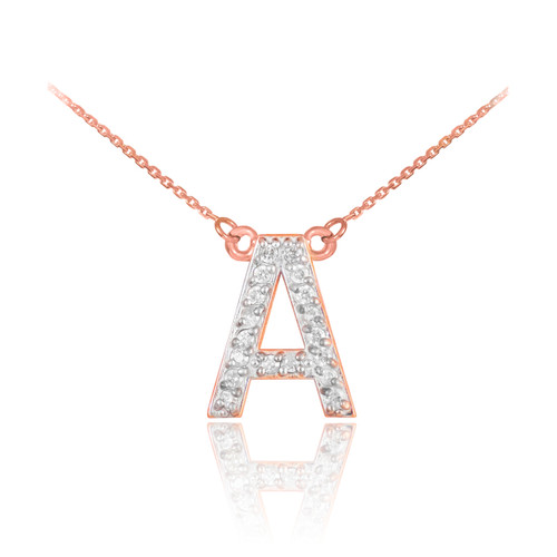 14k Rose Gold Letter "A" Diamond Initial Monogram Necklace