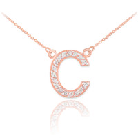14k Rose Gold Letter "C" Diamond Initial Monogram Necklace