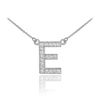 14k White Gold Letter "E" Diamond Initial Necklace