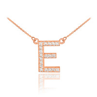 14k Rose Gold Letter "E" Diamond Initial Necklace