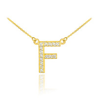 14k Gold Letter "F" Diamond Initial Necklace