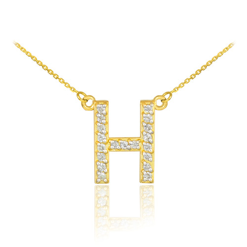 14k Gold Letter "H" Diamond Initial Necklace