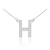14k White Gold Letter "H" Diamond Initial Necklace