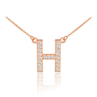 14k Rose Gold Letter "H" Diamond Initial Necklace
