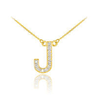 14k Gold Letter "J" Diamond Initial Necklace