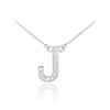 14k White Gold Letter "J" Diamond Initial Necklace