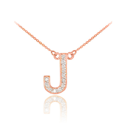14k Rose Gold Letter "J" Diamond Initial Necklace